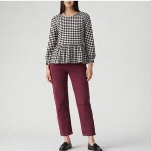 Victoria Beckham Black/White Gingham Pattern w/ Peplum Style Top Shirt